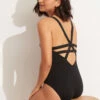 New 🌟 Seafolly Ladies Seafolly Collective Deep V One Piece Black 🧨