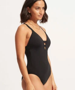 New 🌟 Seafolly Ladies Seafolly Collective Deep V One Piece Black 🧨 -Seafolly Sales Shop 10634 942 Black 3
