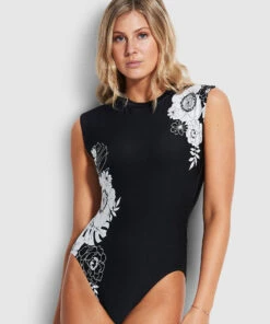 Discount 👏 Seafolly Ladies 🌞 Summer Of Love Cap Sleeve One Piece Black ⭐