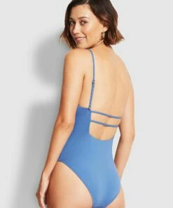 Hot Sale 🧨 Seafolly Ladies Square Neck Maillot Marina blue ✨ -Seafolly Sales Shop 10880 058 MarinaBlu 4