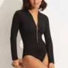 Coupon 🔔 Seafolly Ladies Seafolly Collective Zip Front Surf Suit Black 🔥