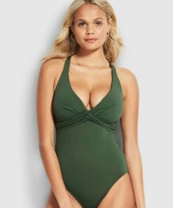 Cheap ✔️ Seafolly Ladies Seafolly DD Wrap Front One Piece Ivy ⭐