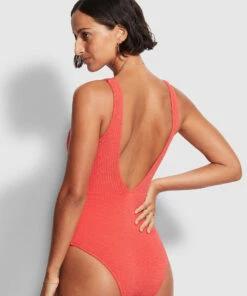 Best Pirce 🔔 Seafolly Ladies Sea Dive Deep V Neck One Piece Fiesta coral ✔️ -Seafolly Sales Shop 10974 861 FiestaCora 4