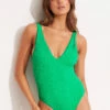 Coupon 🌟 Seafolly Ladies Sea Dive Deep V Neck One Piece Jade 🧨