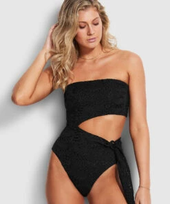 Flash Sale 😍 Seafolly Ladies Costa Bella Bandeau One Piece Black ⌛