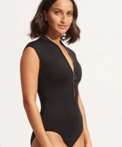Cheap ❤️ Seafolly Ladies Seafolly Collective Zip Front One Piece Black 🤩 -Seafolly Sales Shop 10987 942 Black 4