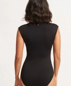 Cheap ❤️ Seafolly Ladies Seafolly Collective Zip Front One Piece Black 🤩 -Seafolly Sales Shop 10987 942 Black 6