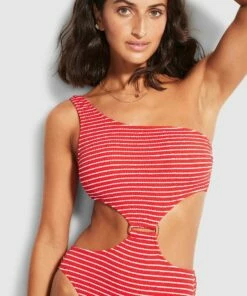 Best Pirce 🧨 Seafolly Ladies Seaside Stripe One Shoulder One Piece Chilli red 👍 -Seafolly Sales Shop 11012 894 Chilli2520Red 5