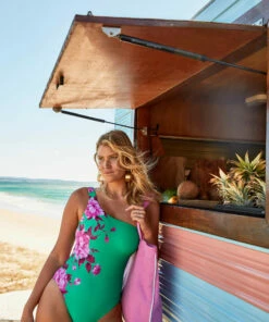 Outlet π Seafolly Ladies Full Bloom One Shoulder One Piece Jade π