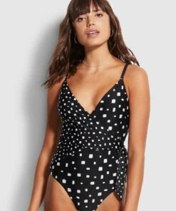Outlet π€© Seafolly Ladies Soft Spot Wrap Front Maillot Black π