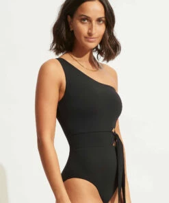 Brand new ⭐ Seafolly Ladies Seafolly Collective Tie Waist One Piece Black 👍 -Seafolly Sales Shop 11027 942 Black 4