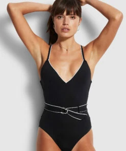 Buy 😀 Seafolly Ladies Active V Neck Maillot Black 🎉