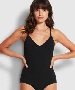 New 😍 Seafolly Ladies Riviera Retro One piece Black 🎁