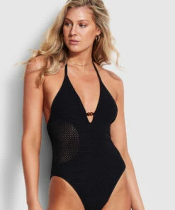 Top 10 🛒 Seafolly Ladies Dreamcatcher Halter One Piece Black 🌟