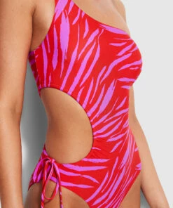 Best Sale 🤩 Seafolly Ladies Skin Deep Drawstring Keyhole One Piece Mandarin red 🎁 -Seafolly Sales Shop 11045 940 MandarinRe 6
