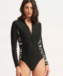 Hot Sale β Seafolly Ladies Skin Deep Long Sleeve Surf Suit Black βοΈ