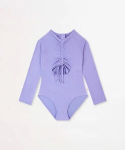 Promo 🤩 Seafolly Girls Portofino Girls Long Sleeve Paddlesuit Violet ✔️