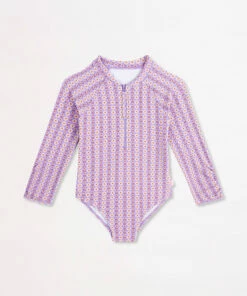 Coupon ⌛ Seafolly Girls Retro Girls Long Sleeve Ruffle Paddlesuit Ditsy stripe ⭐
