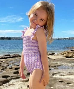 Promo ⭐ Seafolly Girls Retro Girls Shirred One Piece Ditsy stripe 😍