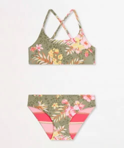 Discount ⌛ Seafolly Girls Reversible 👙 Bikini Set Tropical/stripe 🔔