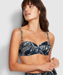 New π Seafolly Ladies Folklore Bustier Bra True navy π
