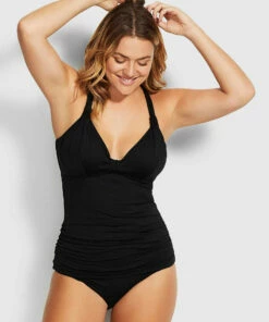 Cheap 🛒 Seafolly Ladies Seafolly F Cup Halter Singlet Top Black 🌟