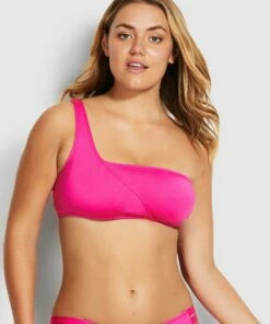 Best Sale 🎁 Seafolly Active One Shoulder Bandeau 👙 Bikini Top Ultra pink 😀