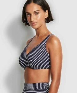 Flash Sale 🧨 Seafolly Ladies Seaside Stripe F Cup Halter Bra True navy 🎁 -Seafolly Sales Shop 31160F 894 True2520Navy 3