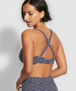 Flash Sale 🧨 Seafolly Ladies Seaside Stripe F Cup Halter Bra True navy 🎁 -Seafolly Sales Shop 31160F 894 True2520Navy 4