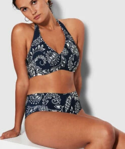 Best Pirce 😀 Seafolly Ladies Folklore F Cup Halter Bra True navy 👍