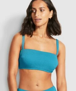 Budget 🔥 Seafolly Ladies Seadive DD Bandeau Bra Blue grass 💯