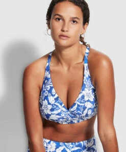 Brand new 🎁 Seafolly Ladies Modern Marina F Cup Cross Front Bra Marina blue 🔥