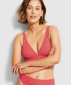 Buy 👏 Seafolly Ladies Seaside Stripe Longline Tri Chilli red ⌛