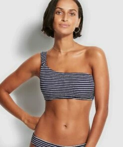Brand new 🎁 Seafolly Ladies Seaside Stripe One Shoulder Top True navy ✨ -Seafolly Sales Shop 31344 894 True2520Navy 3