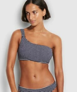 Brand new 🎁 Seafolly Ladies Seaside Stripe One Shoulder Top True navy ✨ -Seafolly Sales Shop 31344 894 True2520Navy 4