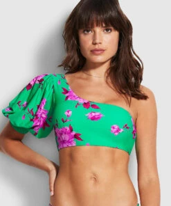 Flash Sale 🔥 Seafolly Ladies Full Bloom One Shoulder with Puff Sleeve Jade 🔔 -Seafolly Sales Shop 31373 932 Jade 3