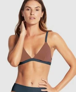 Wholesale 🧨 Milea Resort Pique Colour Block Fixed Tri 👙 Bikini Top Baked clay 😍