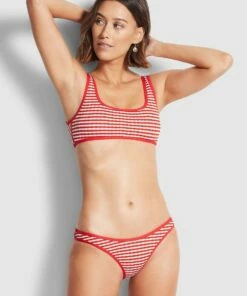 Discount 𧨠Seafolly Ladies Check In High Cut π Bikini Pants Chilli π