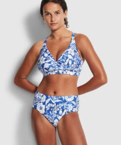 Coupon 👏 Seafolly Ladies Modern Marina Wide Side Retro Pant Marina blue 👏