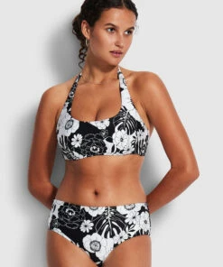 Brand new 😀 Seafolly Ladies 🌞 Summer Of Love Wide Side Retro Pant Black 😀