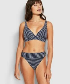 Budget ⌛ Seafolly Ladies Seaside Stripe Banded Hi Rise Pant True navy ⭐