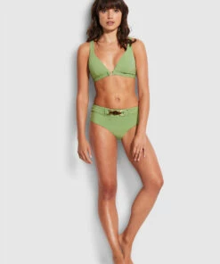 Best Sale 🎉 Seafolly Ladies Belize Wide Side Retro Green tea 👏