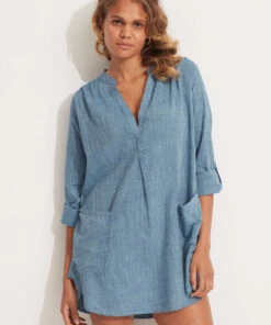 Promo π Seafolly Boyfriend Beach Shirt Chambray π―