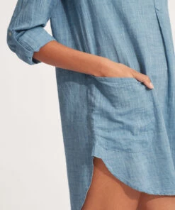 Promo 👍 Seafolly Boyfriend Beach Shirt Chambray 💯 -Seafolly Sales Shop 52815 TO Chambray 4