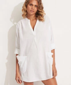 Flash Sale ✔️ Seafolly Boyfriend Beach Shirt White 👏 -Seafolly Sales Shop 52815 TO White 4