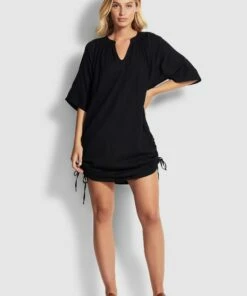 Flash Sale ✔️ Seafolly Crinkle Cotton Cover Up Black 🔥