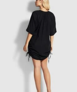 Flash Sale ✔️ Seafolly Crinkle Cotton Cover Up Black 🔥 -Seafolly Sales Shop 53868 CU Black 3 scaled
