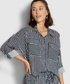 Coupon 🛒 Seafolly Ladies Stripe Relax Shirt Navy stripe ❤️
