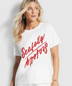 Outlet 🎉 Seafolly Ladies Coastal Nights Tee White 🔔