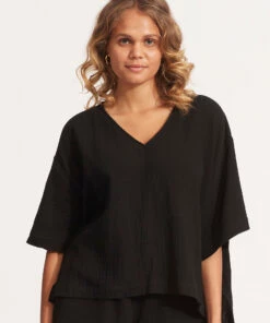 Discount π Seafolly Ladies Double Cloth Top Black π